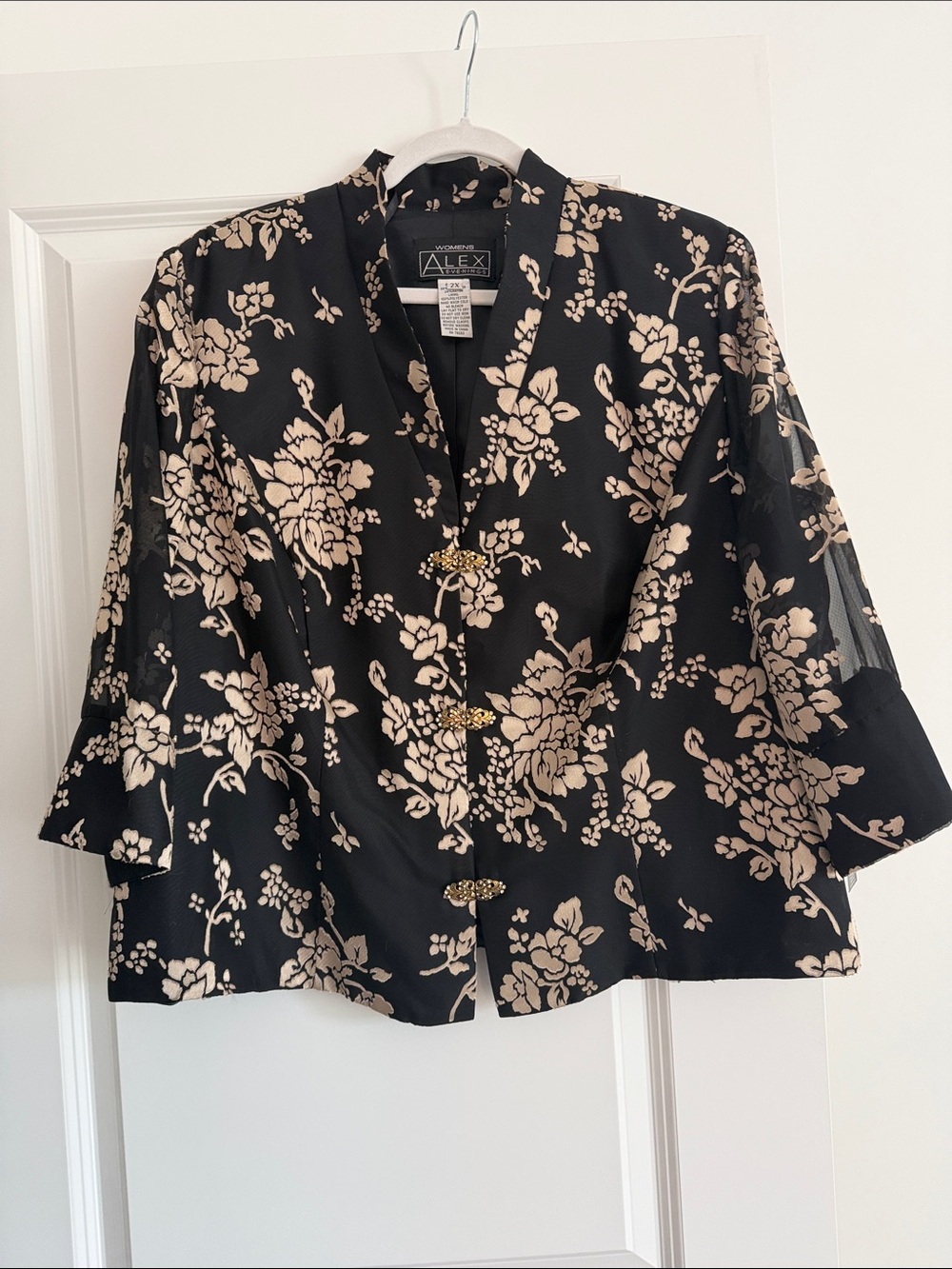 Alex Evenings Black Floral Jacket with Cream Blossoms